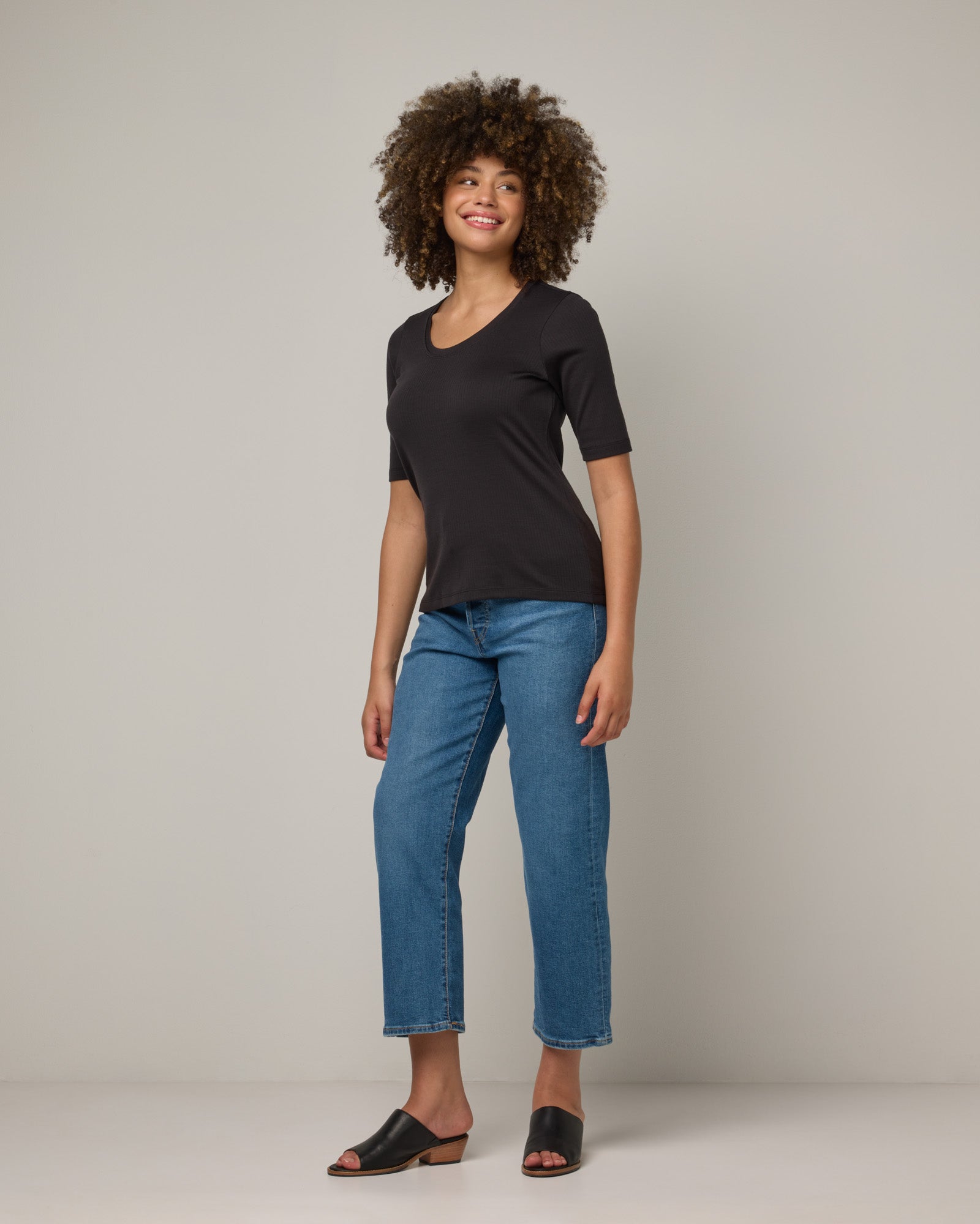 T-shirt côtelé à manches coudées Celine