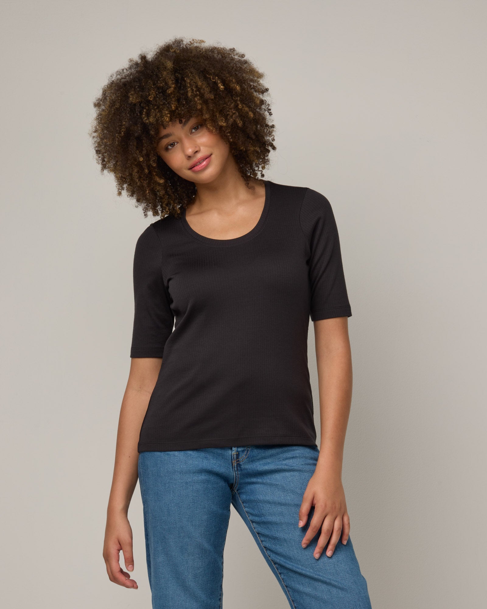T-shirt côtelé à manches coudées Celine