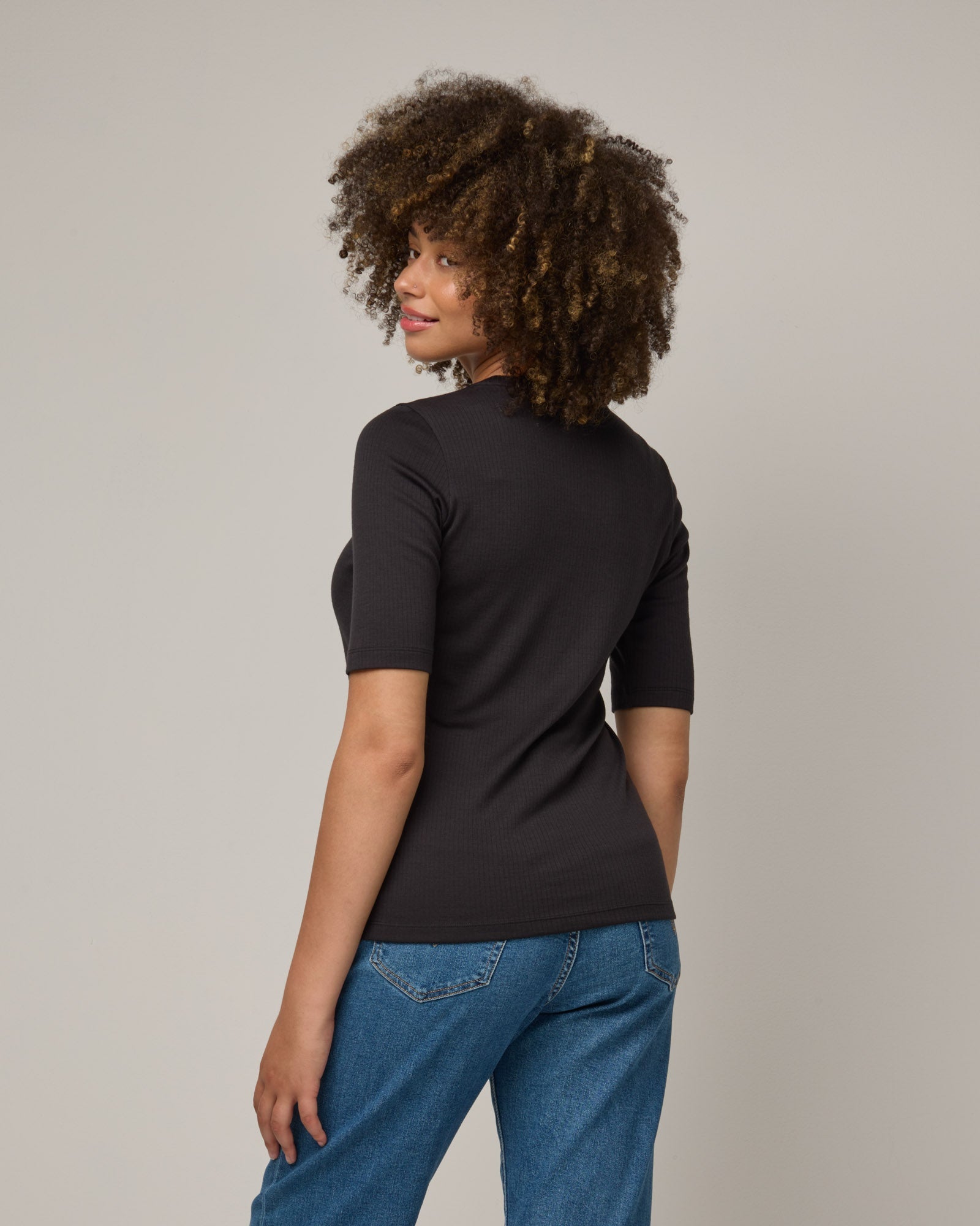 T-shirt côtelé à manches coudées Celine